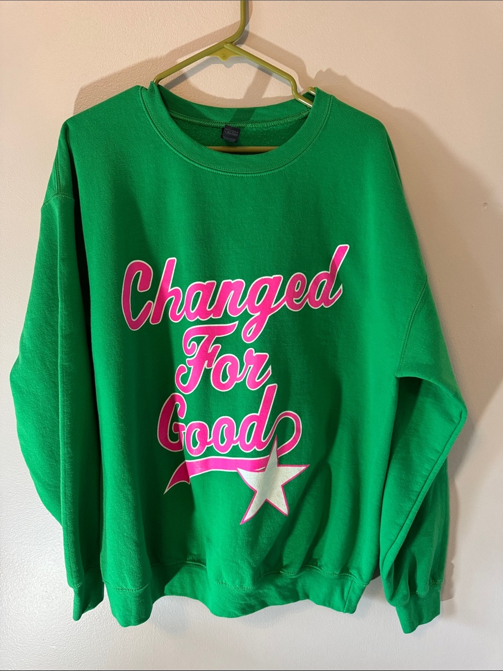 Gildan Green Crewneck Sweatshirt with Pink & White "Changed For Good" Graphic